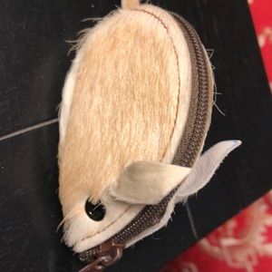 Fur mouse chain purse with leather tail and ears.